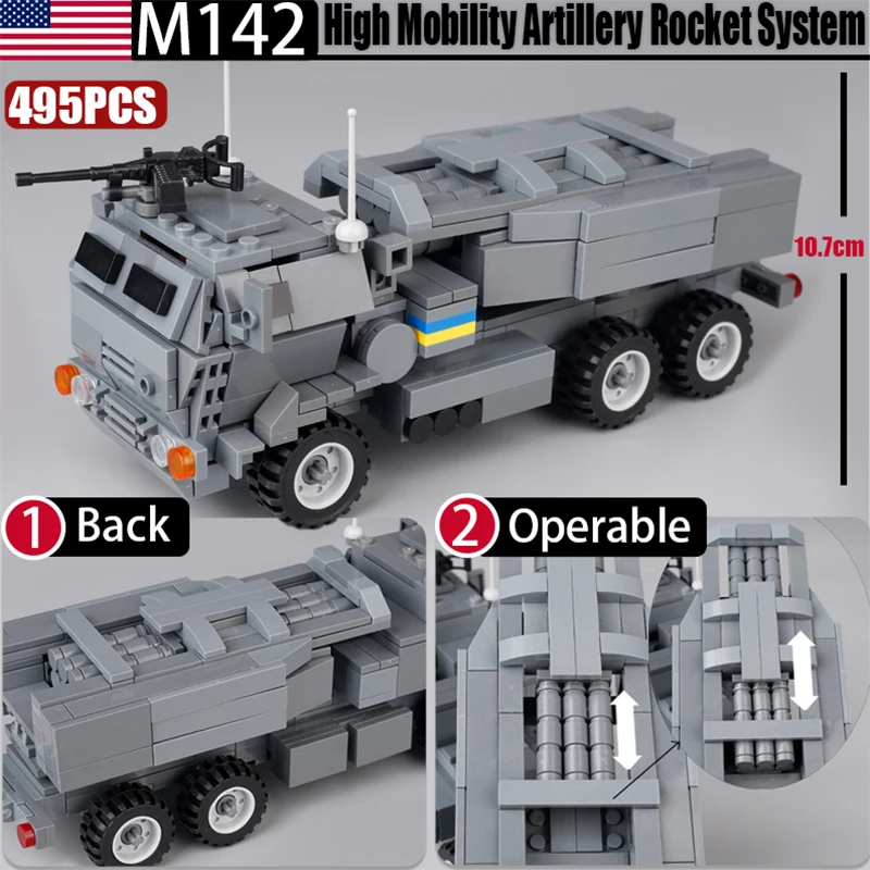Moc M142 Tank Building Blocks Kit High Mobility Artillery Rocket System Soldati Statunitensi Veicolo Armato Militare Armi Mattoni Giocattoli