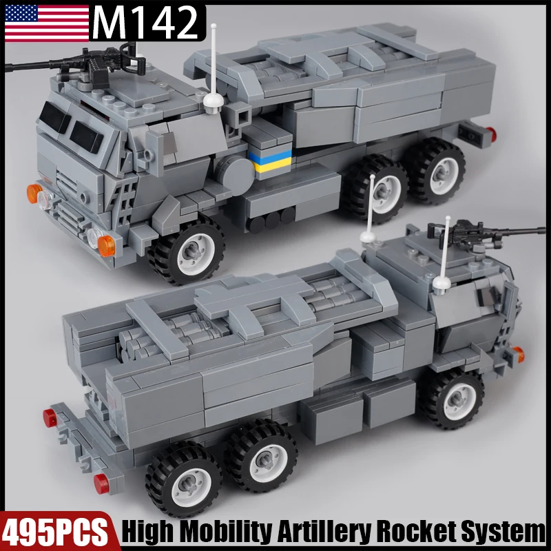 Moc Us Military High Mobility Artillery Rocket System Building Blocks Kit M142 Tank Blindato Veicolo Armi Soldati Mattoni Giocattoli
