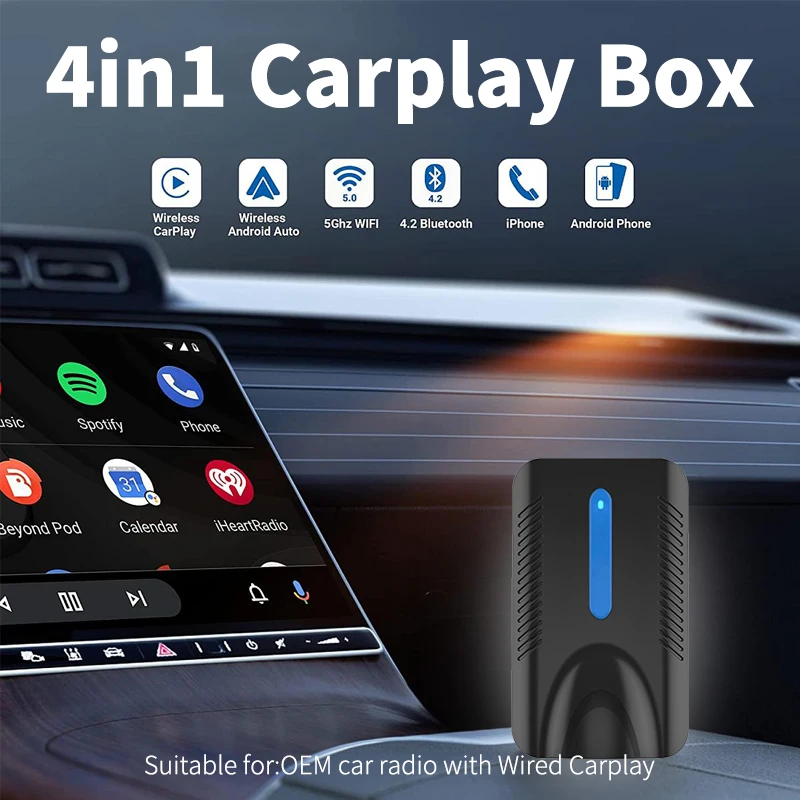 Carplay Android Auto Wireless Adapter 4 In1 Smart Carplay Ai Box Car Oem Wired Car Play To Wireless Usb Dongle Mirror Phone Video