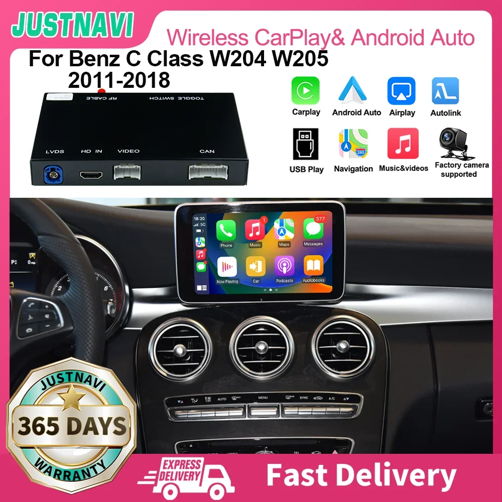 Justnavi Wireless Apple Carplay Android Auto Smart Ai Box Per Mercedes Benz Classe C W204 W205 Ntg4.0/4.5/5.0 Funzione Hdmi