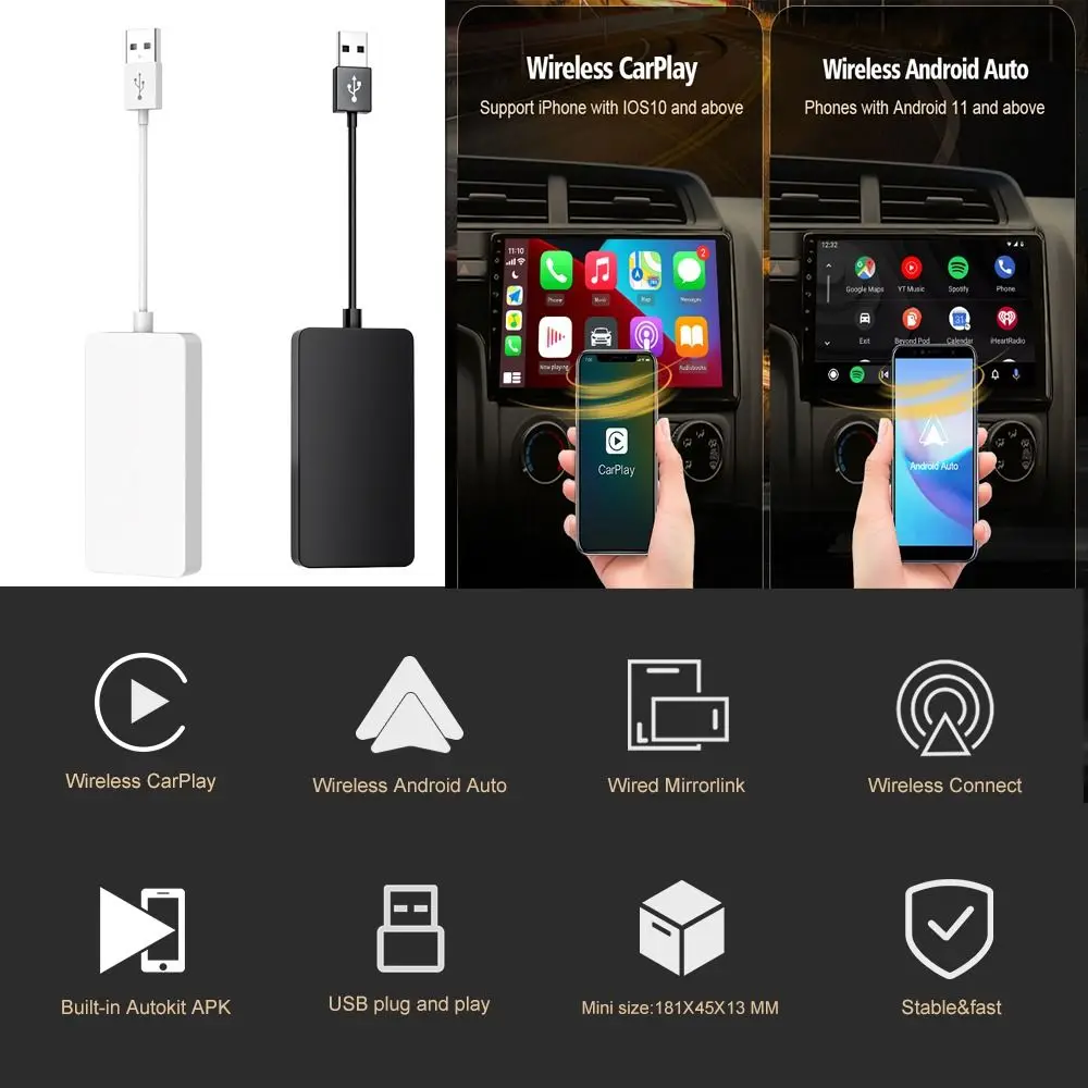 Per Usb Wireless Mele Carplay Android Auto Dongle Mirror Adapter Wired Android Auto Box Mirrorlink Car Multimedia Player