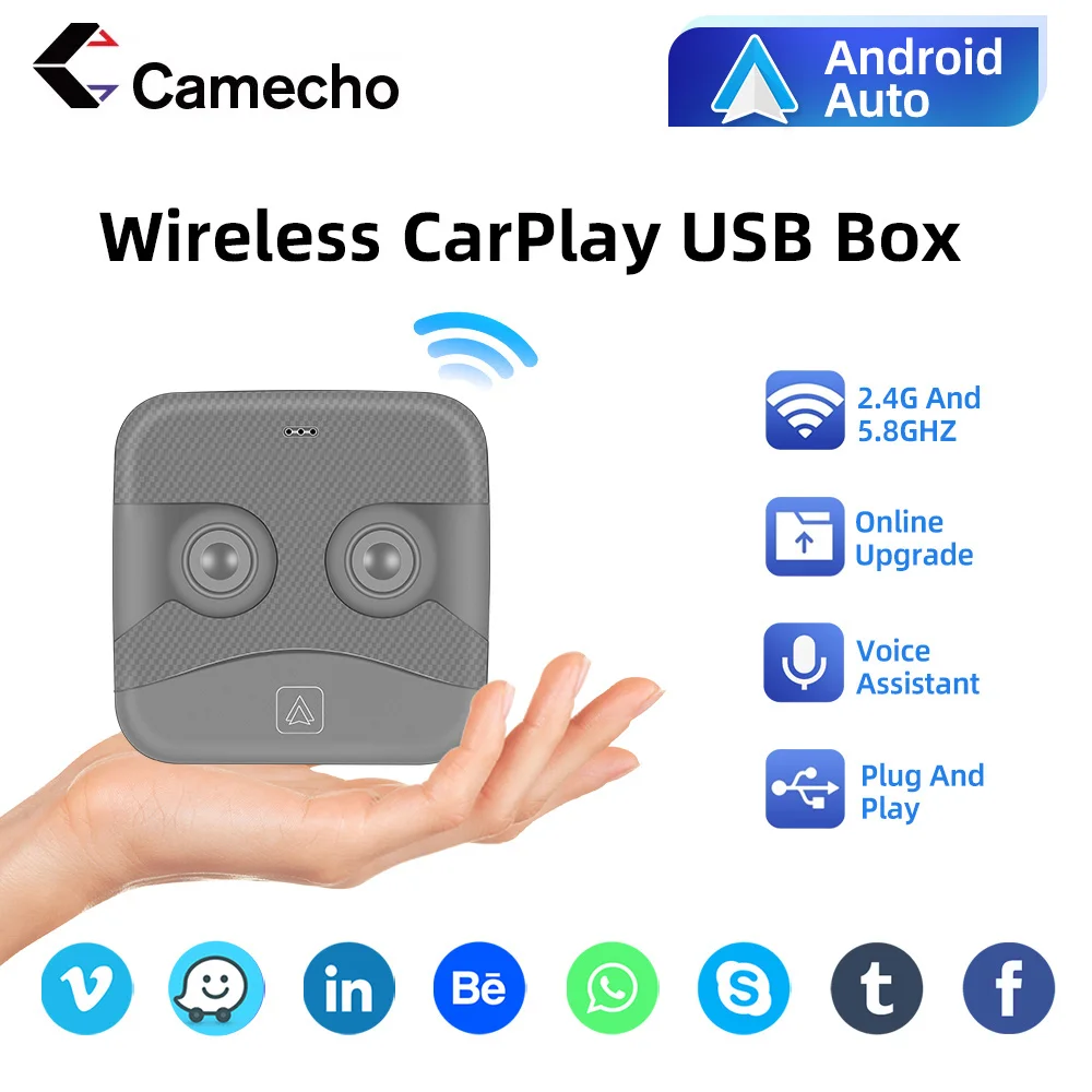 Camecho Wireless Android Auto Adapter Cablato A Wireless Carplay Usb Ai Box Dongle Activator Bluetooth Per Audi Toyota Volkswagen