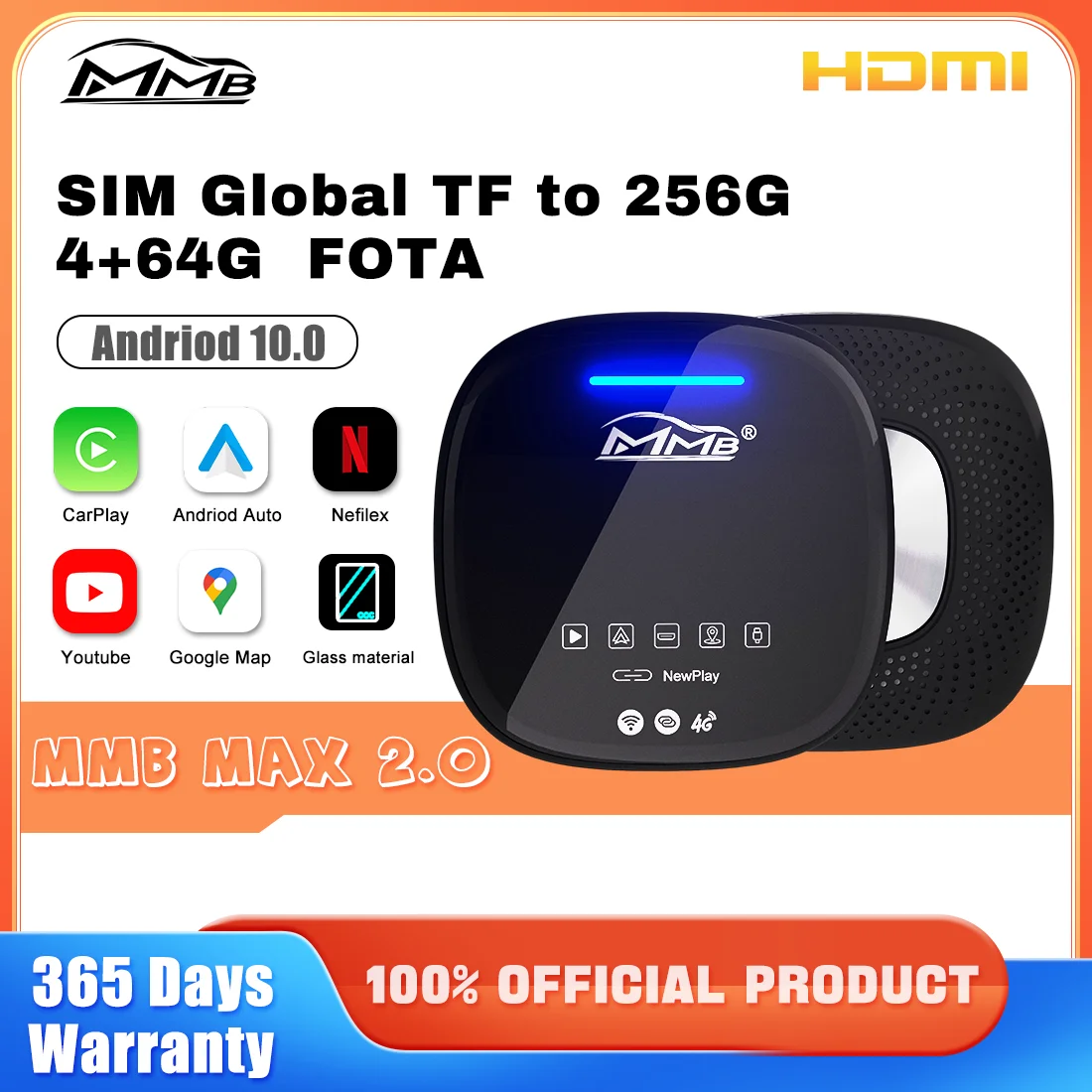 Mmb Max Android 10 Os Wireless Android Auto Ai Box Wireless Apple Carplay Adapter Youtube Netflix Con 4G Sim Tf Hdmi Per Mazada