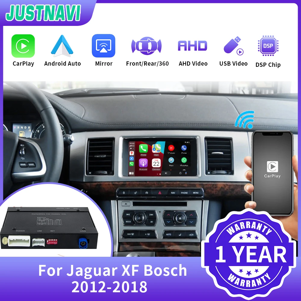 Justnavi Wireless Apple Carplay Interfaccia Per Jaguar Xf Bosch 2012-2018 Android Auto Aftermarket Riserva Fotocamera Mirroring Box