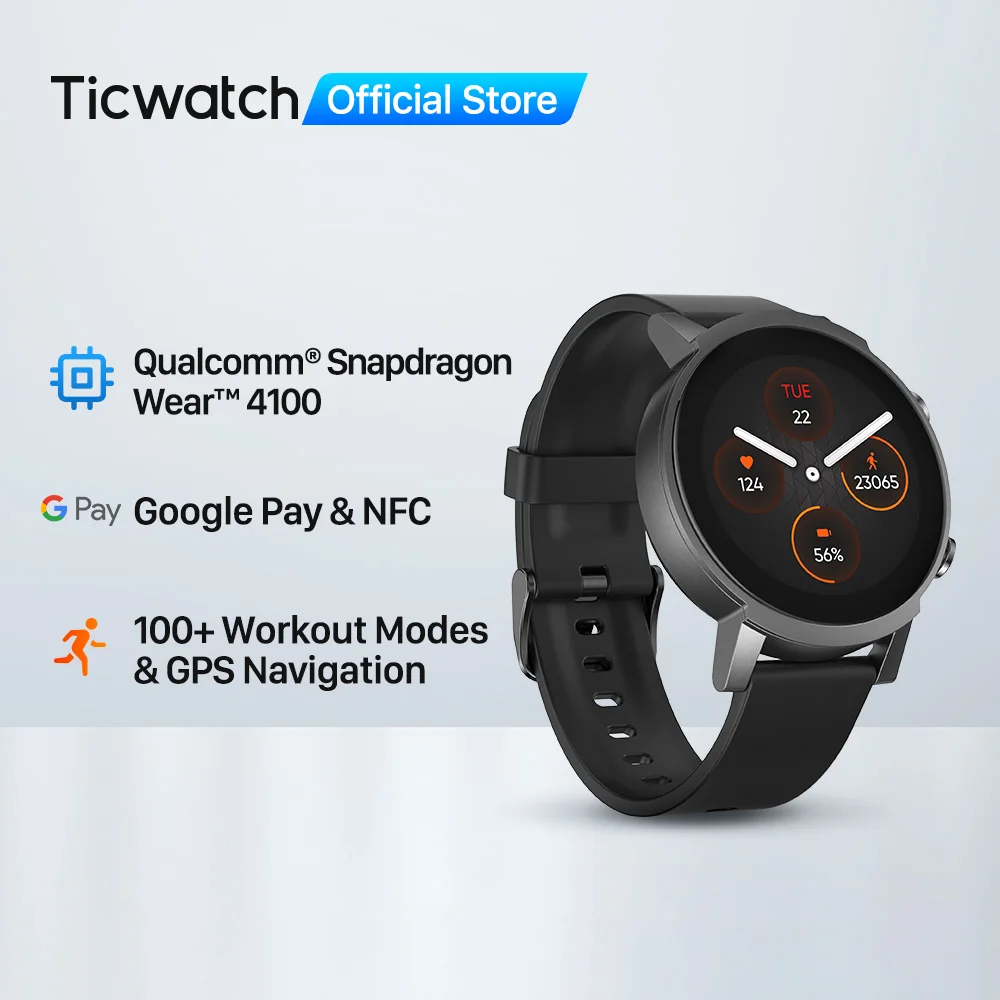 Ticwatch E3 Wear Os Smartwatch Per Uomo E Donna Snapdragon 4100 8Gb Rom Ip68 Impermeabile Google Pay Ios E Android Compatibile