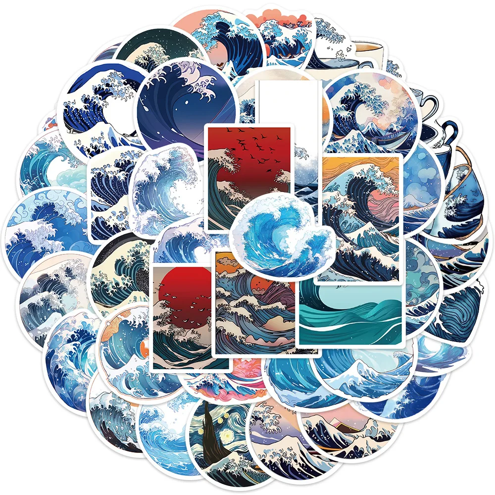 10/50 Pz Giapponese Ukiyo-E Art Sea Wave Adesivi Decalcomanie Estetiche Giocattoli Adesivi Graffiti Impermeabile Skateboard Laptop Bicicletta