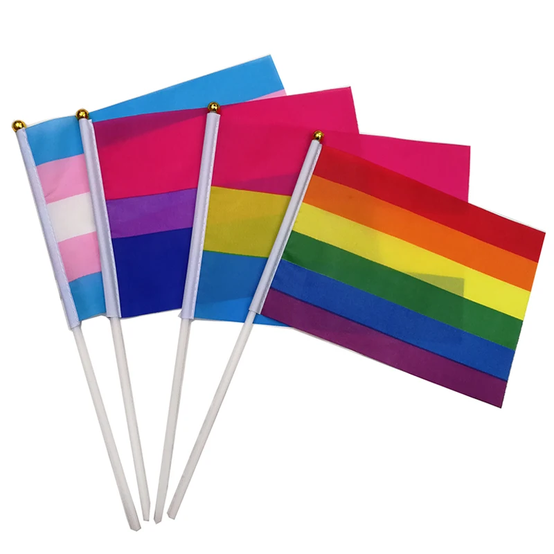 100 Pz/Lotto Aerlxemrbrae A Mano Su Ordinazione Bandiera 14X21 Cm Geminbowl Rainbow Flag Agitando La Mano Gay Pride Lgbt Transgender A Mano Bandiera