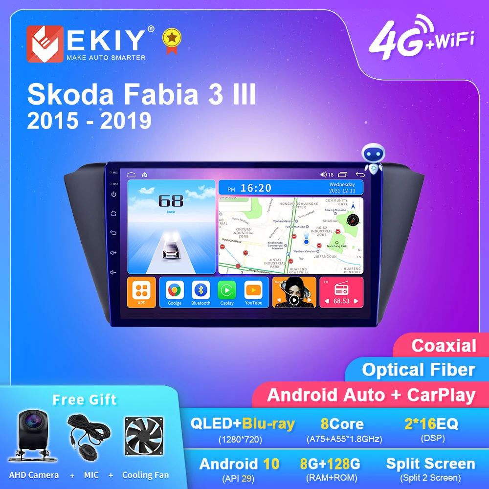 Ekiy T7 Qled Dsp Android Auto Radio Per Skoda Fabia 3 Iii 2015-2019 Stereo Car Multimedia Video Player 2Din Carplay Gps Navi Dvd