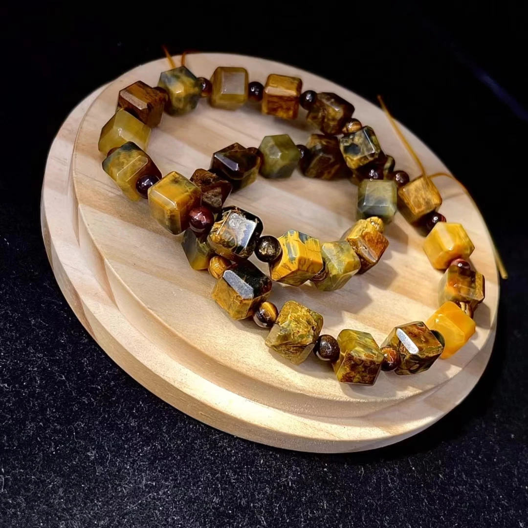 Braccialetto Di Perline Cubo Di Pietre Preziose Di Pietersite Giallo Naturale 8X8Mm Chatoyant Cat Eye Namibia Certificato Di Pietersite Aaaaa