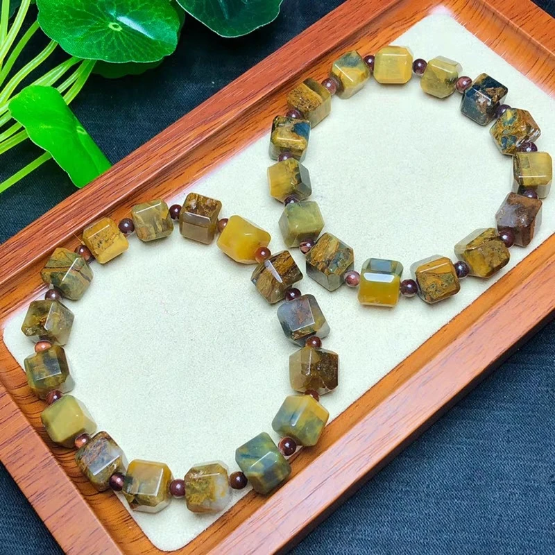 Natural Yellow Pietersite Cube Beads Bracciale Bangle Chatoyant 8X8Mm Cat Eye Namibia Pietersite Certificato Aaaaa