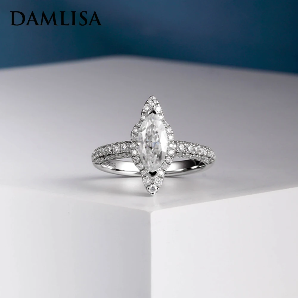 Damlisa 1Ct Marquise Cut D Color Moissanite Anelli Di Fidanzamento Per Le Donne 925 Sterling Silver Diamond Ring Jewelry Wholesale