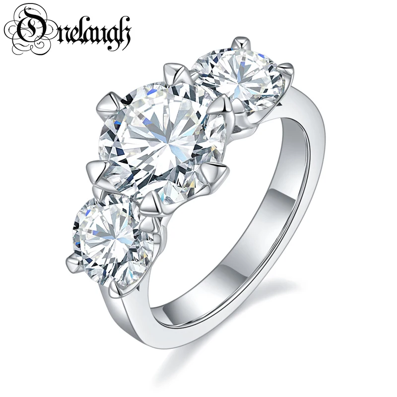 Onelaugh Total 5Ct D Color Three Stone Moissanite Rings For Women 18K Glod Plated Fidanzamento Wedding Lab Moissanite Diamond Ring