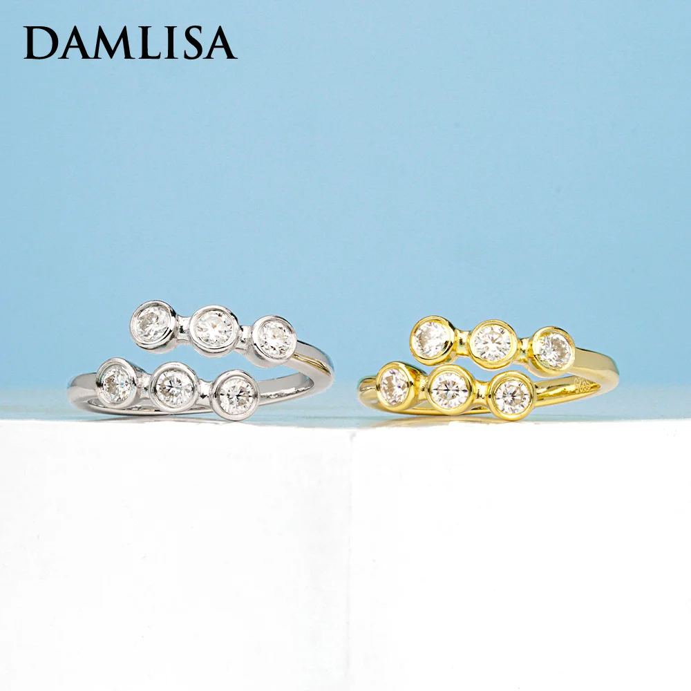Damlisa Moissanite Anelli Aperti Per Donna Uomo Solid 925 Sterling Silver Round Cut Bezel Set Per Fede Nuziale Anello Gioielleria Raffinata