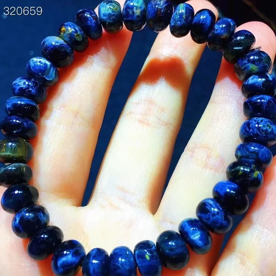 Braccialetto Di Perline Chatoyant In Pietersite Blu Naturale 8.3X6.4Mm Cat Eye Certificato Namibia Aaaaa
