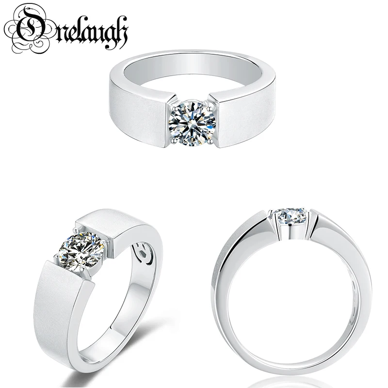 Onelaugh 1Ct D Color Moissanite Diamond Men Ring 18K Gold Plated 925 Silver Solitaire Fidanzamento Wedding Moissanite Man Ring