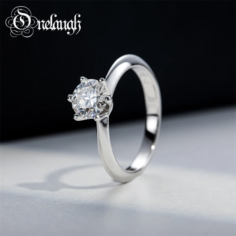 Onelaugh Classic Moissanite Diamond Ring 0.5/1.0/2.0/3.0 Carati 925 Argento Fidanzamento Rotondo Solitario Anello Regali Di Nozze Delle Donne