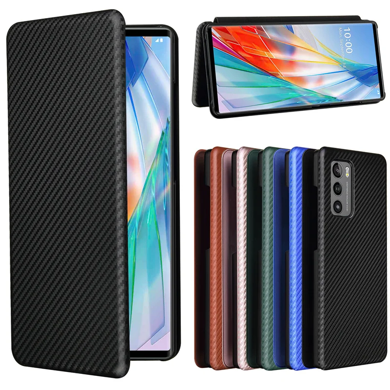 Per Lg Wing Case Custodia Flip Away In Fibra Di Carbonio Per Lg Wing Lg Wing Business Cordino Portafoglio Slot Per Schede Slim Cover Lm-F100Em