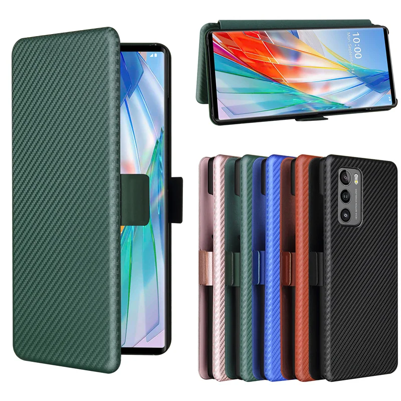 Per Lg Wing Case Custodia In Pelle Flip In Fibra Di Carbonio Per Lg Wing Business Portafoglio Magnetico Slot Per Schede Cover Sottile Lg Wing Con Fibb