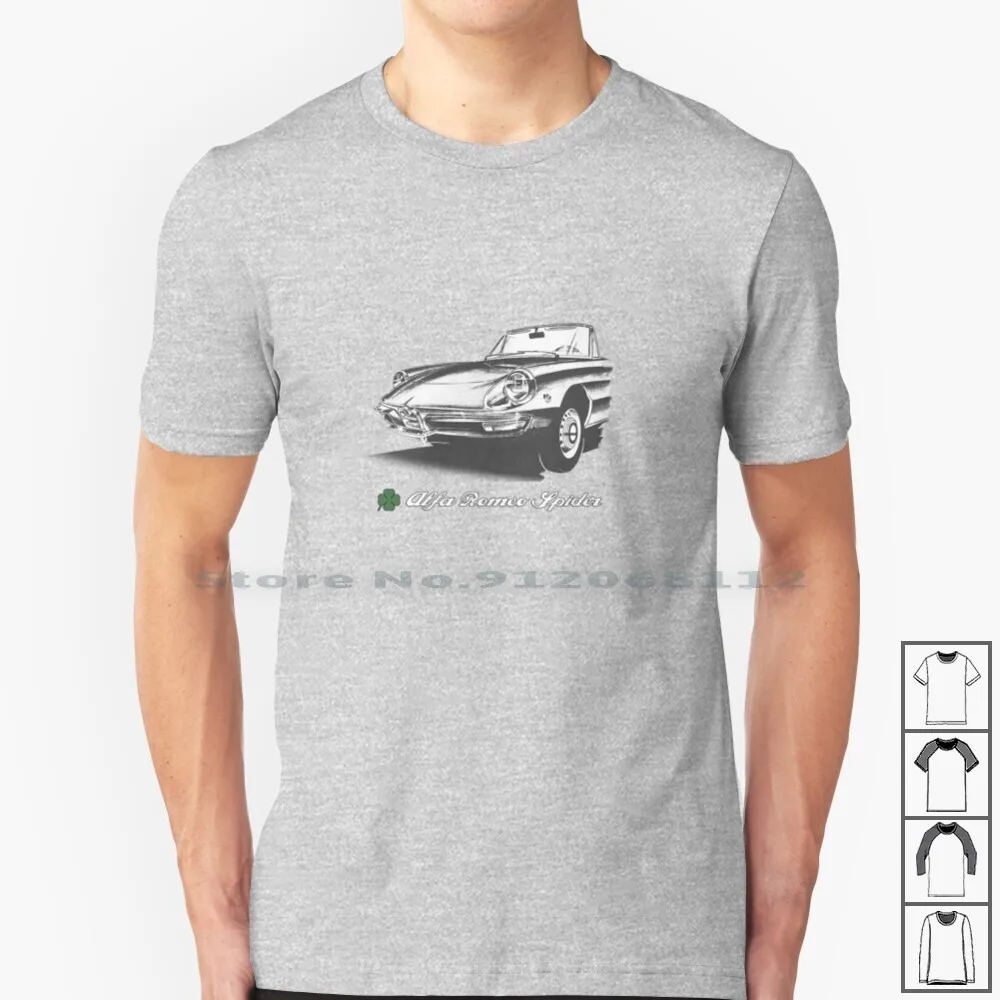Alfa Romeo Spider Roundtail T Shirt 100% Cotone Duetto Spider Roundtail 1600 1750 Graduate 105 Gtv Alfa Romeo Giulia