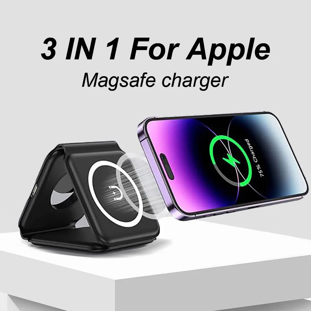 Stazione Di Ricarica Magnetica Fodable 3 In 1 Per Iphone 15 14 13 12 Pro Max Airpods Pro Apple Watch 8 7 Dock Per Pad Di Ricarica Da Viaggio