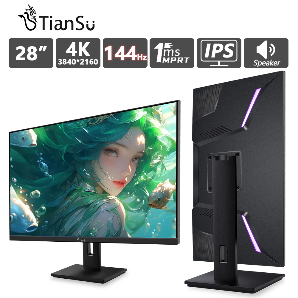 Tiansu Monitor Da 28 Pollici 4K 144Hz 4K Uhd Monitor Da Gioco Pannello Ips 144Hz 1Ms Hdr 400 Schermo Da Gioco Ips 3840*2160