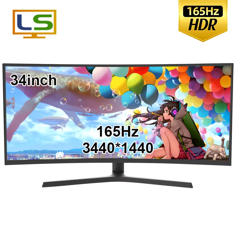 Monitor 34 Pollici 4K 165Hz Ampio Display Va Schermo Curvo 21:9 Wqhd 3440*1440 Desktop 144Hz Monitor Da Gioco Pc Computer Dp/Hdmi