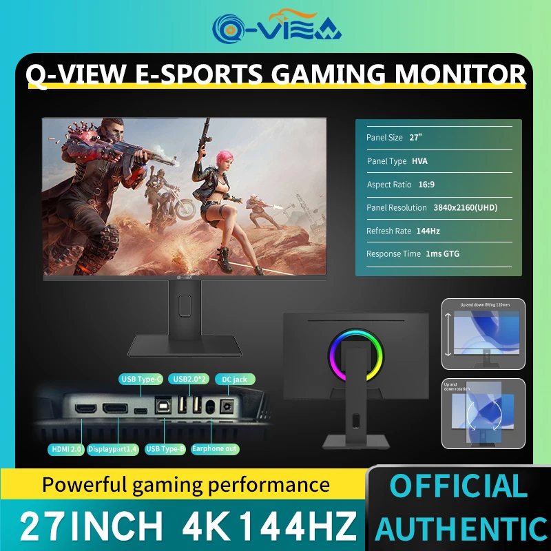 2024 Più Nuovo Monitor Lcd Da Gioco E-Sport Da Monitor 27 Pollici 4K 144Hz Di Vendita Caldo 1Ms Hdr400 Tecnologia Quantum Dot Ad Alta Gamma Di Colori