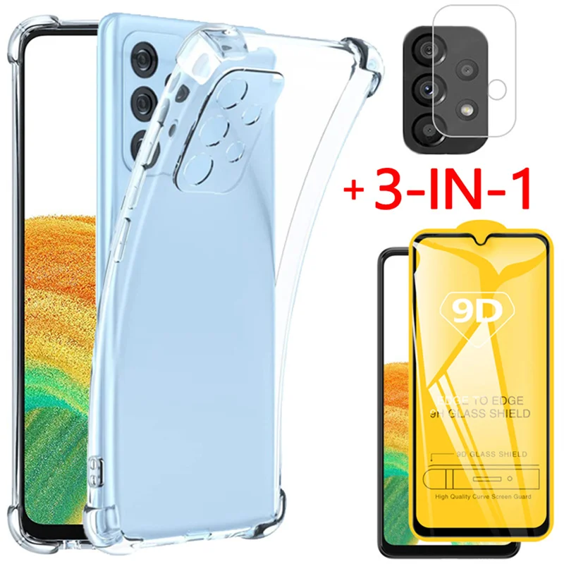 Samsung Galaxy A33 5G Custodia, Vetro Temperato + Cover Samsung A33 Cover In Silicone Antiurto Custodie Samsung A 33 Glass Case Samsung A33 Cover