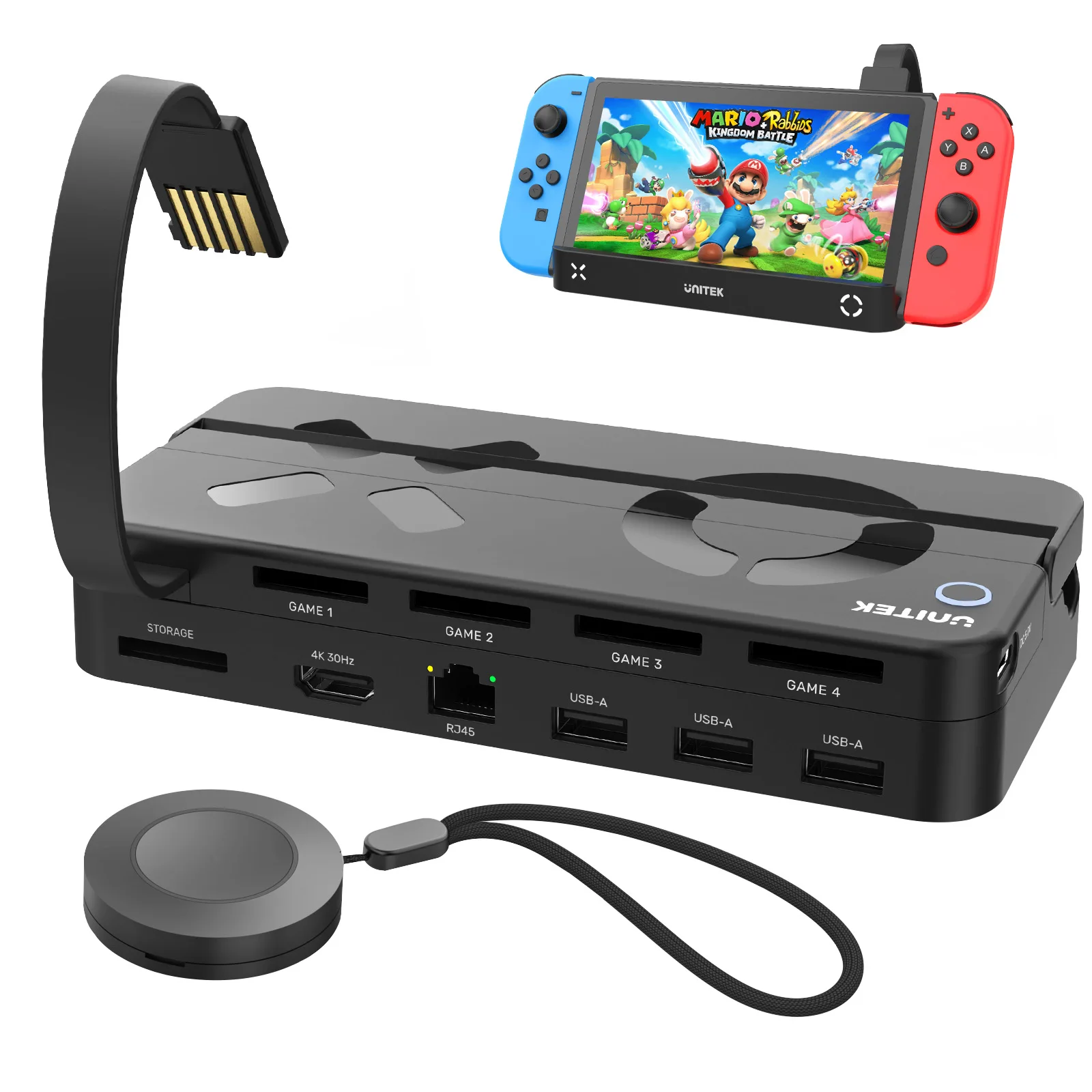 Unitek Game Card Switcher Per Nintendo Switch Multi Gaming Card Reader Con Docking Station Usb A 4K Hdmi Rj45 Gigabit Ethernet