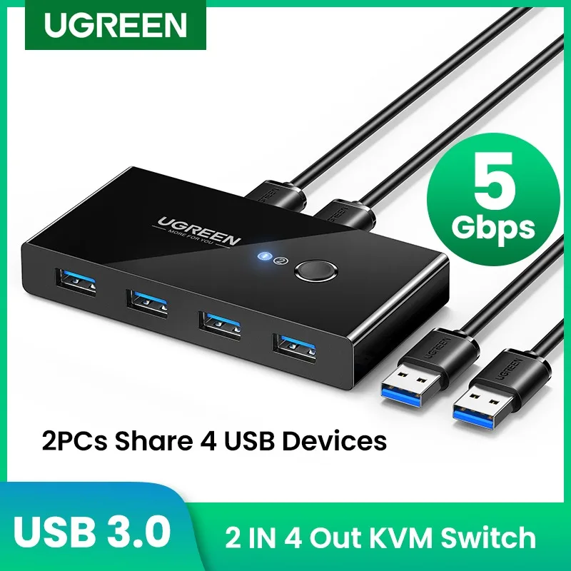 Ugreen Usb Kvm Switch Usb 3.0 2.0 Kvm Usb Switcher Per Tastiera Mouse Stampante Xiaomi Mi Box 2Pc Port Sharing 4Pcs Dispositivo Hub Usb