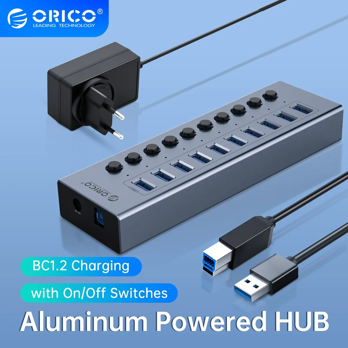 Interruttore Split Splitter Industriale A 7 Porte In Alluminio Con Hub Orico Usb3.0 Con Adattatore Di Alimentazione 12V Per Tablet Per Telefoni Cellul