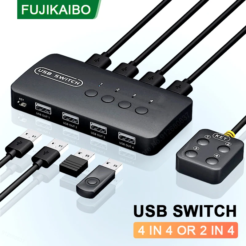 Switcher Usb 2 O 4 In 4 Out Adattatore Switch Condiviso Splitter Kvm Per Windows Office Keyboard Mouse Printer Switch Con Controller