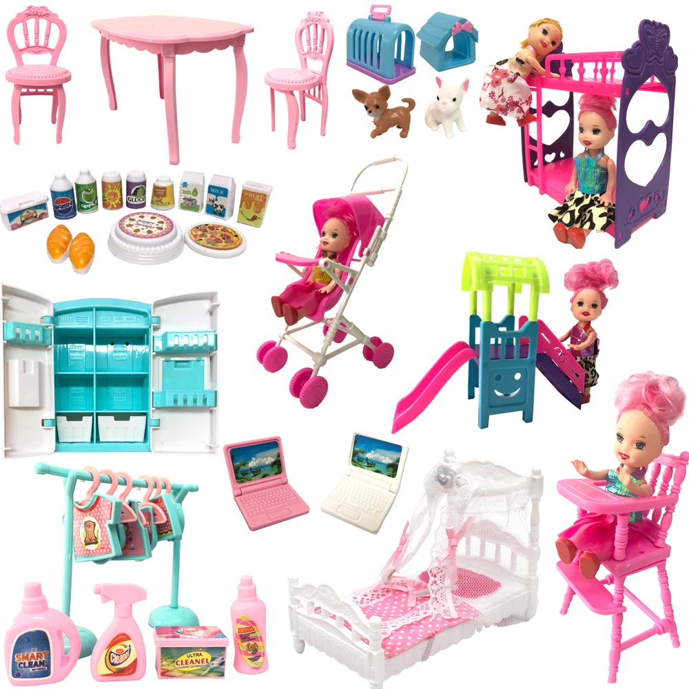 Nk Mixed Doll Furniture Fashion Computer Chair Mini Slide Fridge Bags Animali Domestici Per Barbie Accessori Bambola Per Kelly Doll Giocattolo Fai Da 