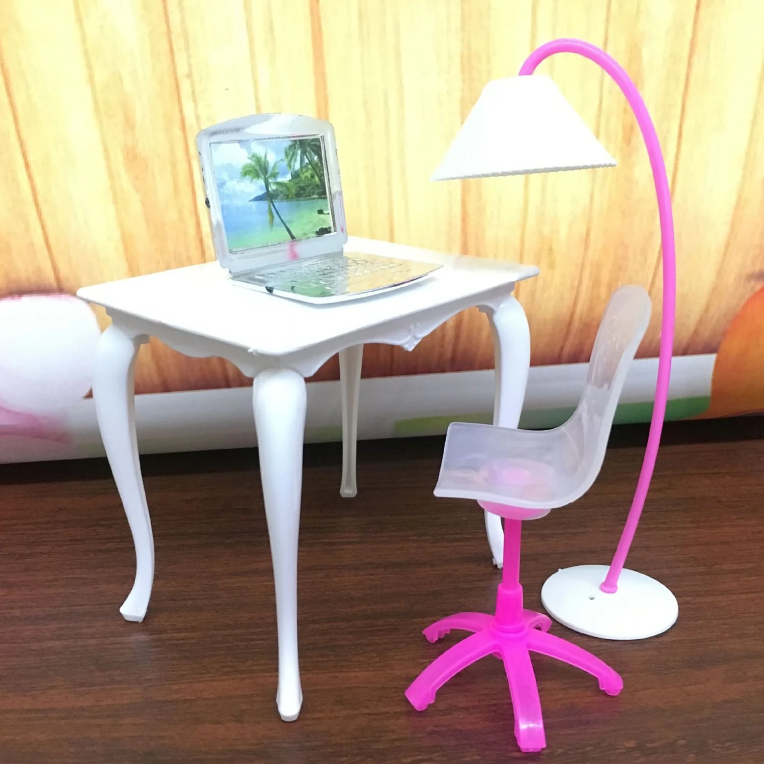 4Pcs Mini Doll Office Table Desk Lamp Sedia Per Laptop Casa Delle Bambole In Miniatura Accessori Per Mobili Per Computer Per Barbie Toy