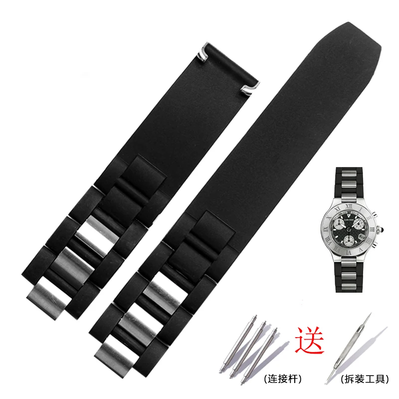 Cinturino In Gomma Siliconica Di Ricambio Nero Da 20Mm * 10Mm Per Cartier 21 Chronoscaph W10198U2 W10125U2 W10197U2 Cinturino Per Orologio Muslimex