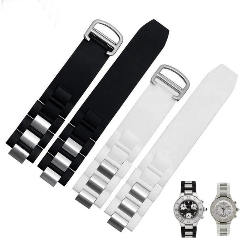 Cinturino In Gomma Siliconica Di Ricambio Nero 20 Mmx10Mm Per Cinturino In Gomma Cartier 21 Chronoscaph W10198U2 W10125U2 W10197U2