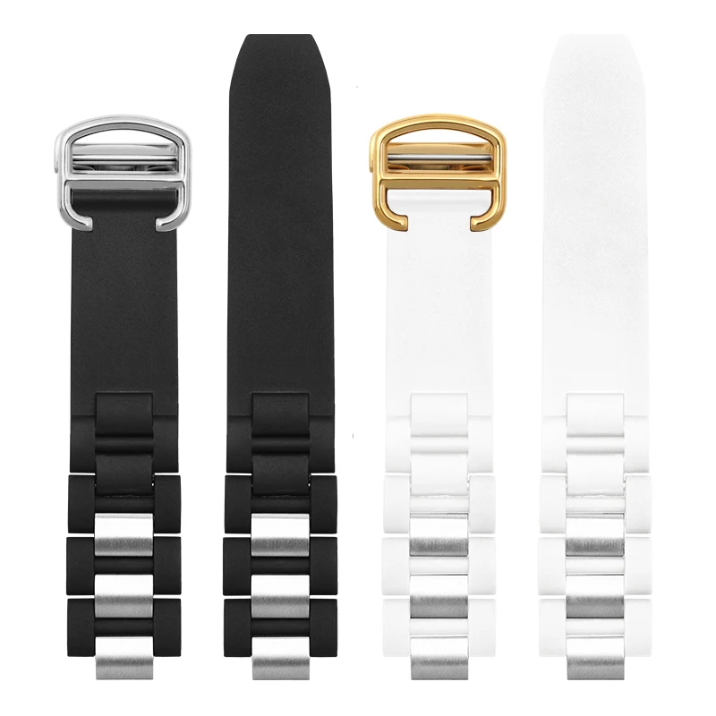 Per Cartier 21 Chronoscaph W10198U2 W10125U2 W10197U2 Cinturino Di Ricambio In Gomma Siliconica Nero Esagonale 20 Mmx10Mm
