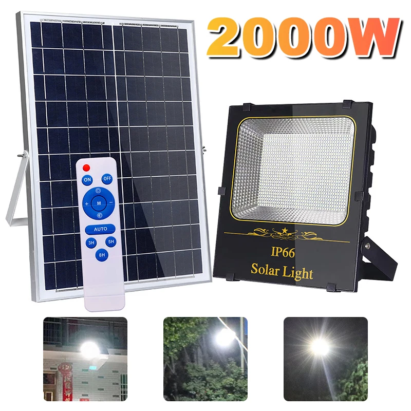 2000W Led Flood Lamp Street Wall Solar Led Solar Light Outdoor Remote Control Impermeabile Per Garden Path Landscape Spotlight