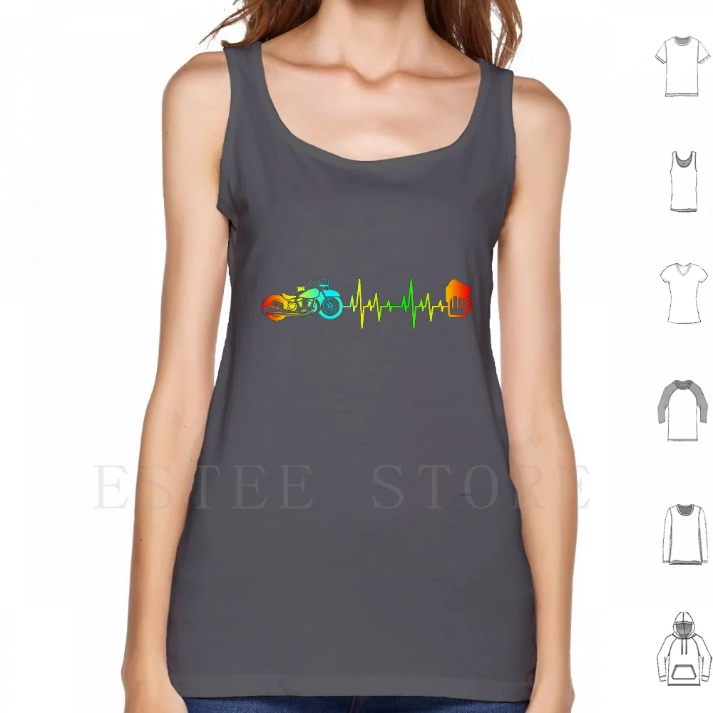 Biker Heartbeat Loves Beer After Riding Custom Tshirt Canotte Gilet Cotton Motorcycle Biker Custom Moto Guzzi Goldwing