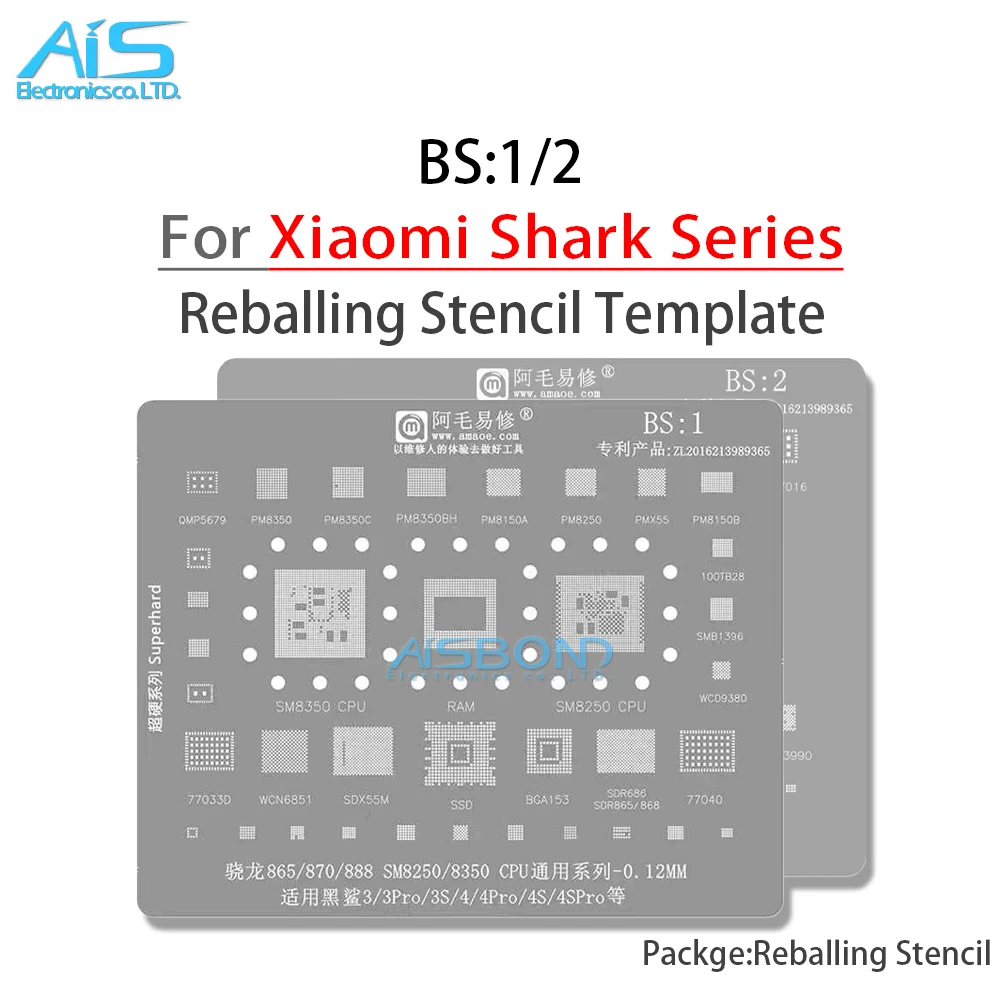 Amaoe Bs1/2 Bga Reballing Stencil Per Xiaomi Black Shark 1 2 3 3S 4 4S Pro Helo Sm8350 Sm8250 Sm8150 Sdm845 Cpu Tin Plant Net