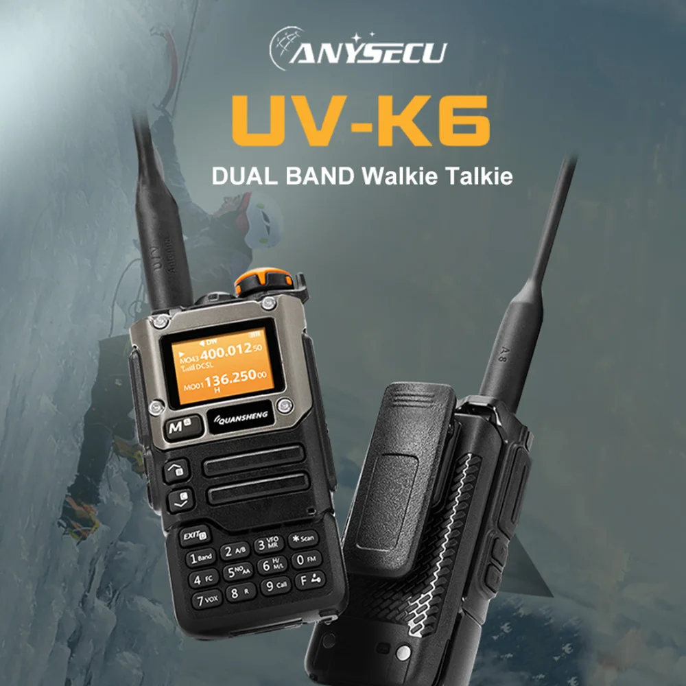 Anysecu Quansheng Uv-K6 Uv-K5(8) Walkie Talkie 5W Uhf Vhf Airband Radio 200 Canali Noaa Avviso Meteo Tipo C Caricatore