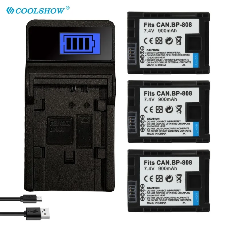 Bp-808 Bp 808 Batteria Per Canon Fs300 Fs100 Xa10 Vixia Hg20 Hf21 Hfs11 Hf S10 Hf11 Bp-809 Bp-819 Bp-827 900Mah Caricabatterie