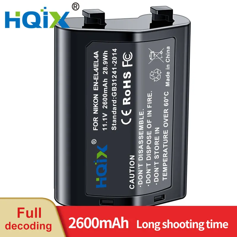 Hqix Per Nikon D3 D3X D3S D2X D2Xs D2Hs D2H Fotocamera En-El4A Batteria Del Caricatore