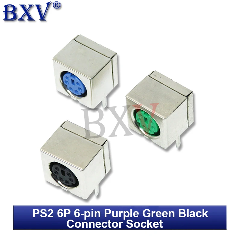 10Pcs Ps2 6P 6-Pin Connector Socket  Keyboard Mouse Socket Purple Green Black