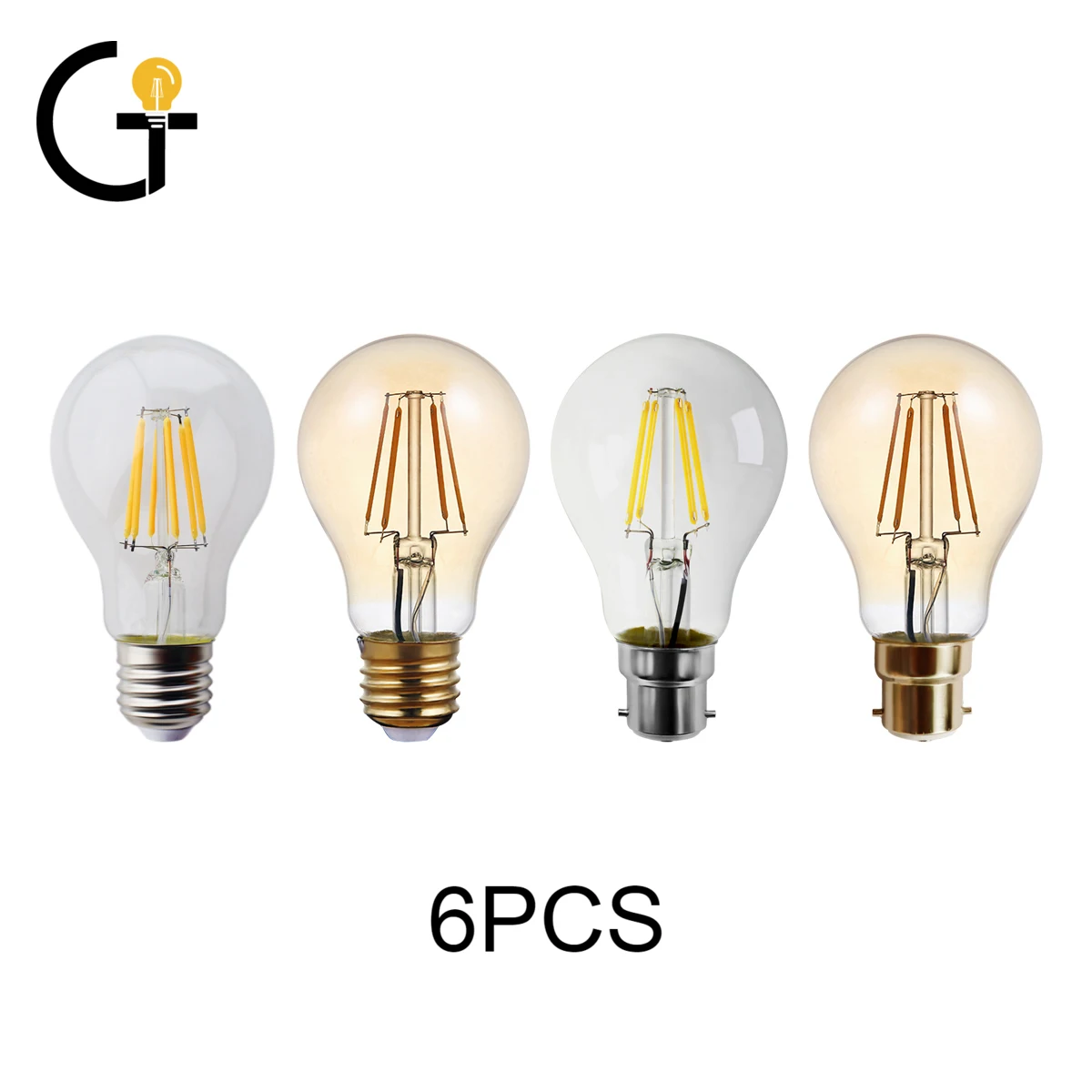 6 Pz/Lotto Retro Lampadina A Filamento Edison A60 6W Decor Per Natale E27 B22 220V Lampada Vintage 2500K 4000K Decorazione Domestica
