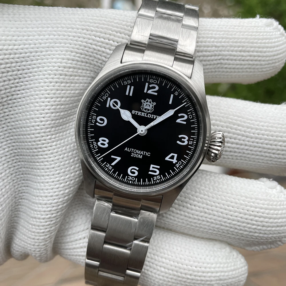 Steeldive Sd1928M Big Onion Crown Automatic Mechanical Pilot Sapphire Crystal Nh35 Movement 200M Orologio Luminoso Svizzero Impermeabile