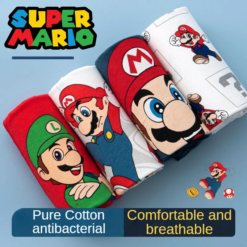 4 Pezzi Super Mario Bros Boxer Boxer Boys Cotton Anime U Pouch Bulge Underwear Cartoon Shorts Kids Cute Traspirante Boxer Pants