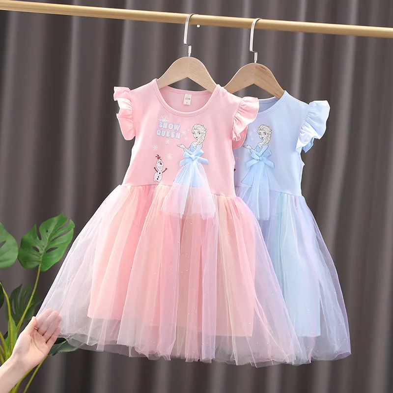 Disney Summer New Kids Dress Clothes Pretty Girls Dresses Frozen Elsa Anna Princess Party Costume Per Bambini Abiti Abbigliamento