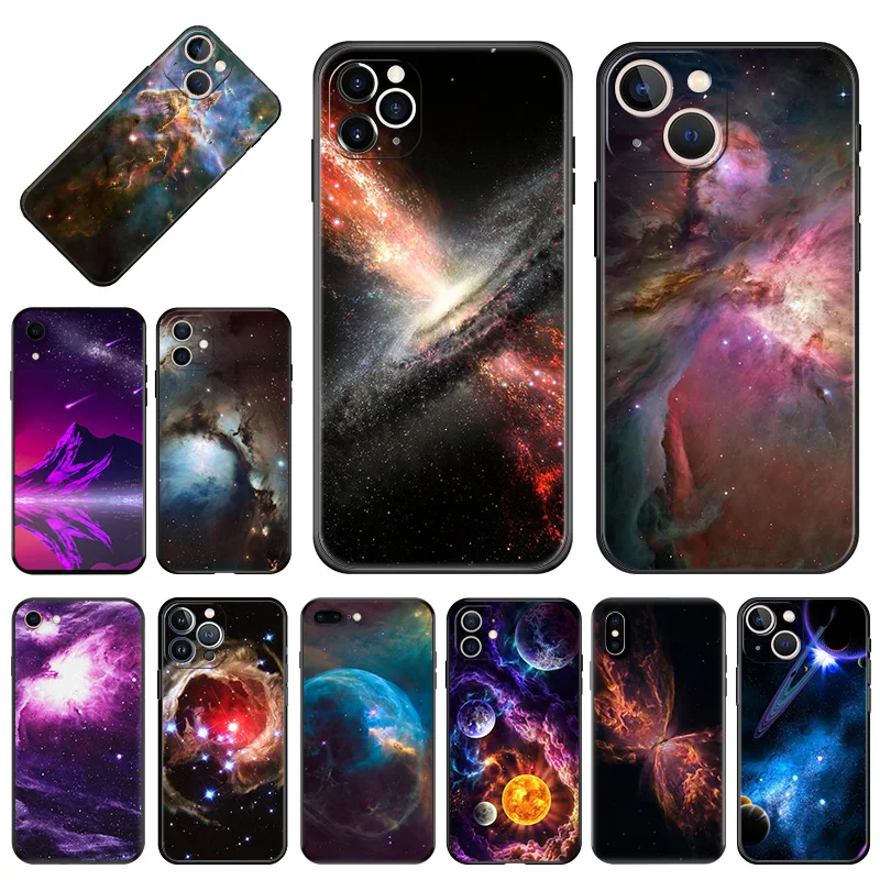 Custodie Morbide Per Iphone 15Pro 14 13 Pro Max 12 11 Mini 7 8 15 Plus Se Xs X Xr Nebula Starry Sky Cosmos Black Matte Cover