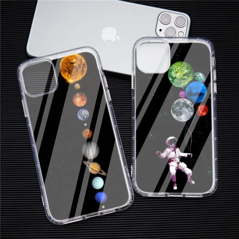Sky Space Planet Moon Stars Custodia Per Telefono Per Iphone 14 13 12 11 Pro Plus X 13 Pro Max Xr Xs Mini Cover Trasparenti